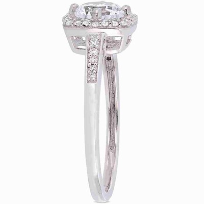 Pre-owned Amour 1 Ct Tgw Created White Sapphire And 1/7 Ct Tw Diamond Halo Ring In 10k