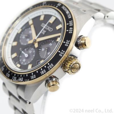 Pre-owned Seiko Prospex Men Watch Japan Sbdl113 Speedtimer Black X Gold Solar Chronograph In Silver