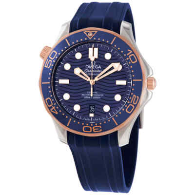 Часы Omega Seamaster Diver Automatic из нержавеющей стали и 18-каратного золота Sedna с синим циферблатом