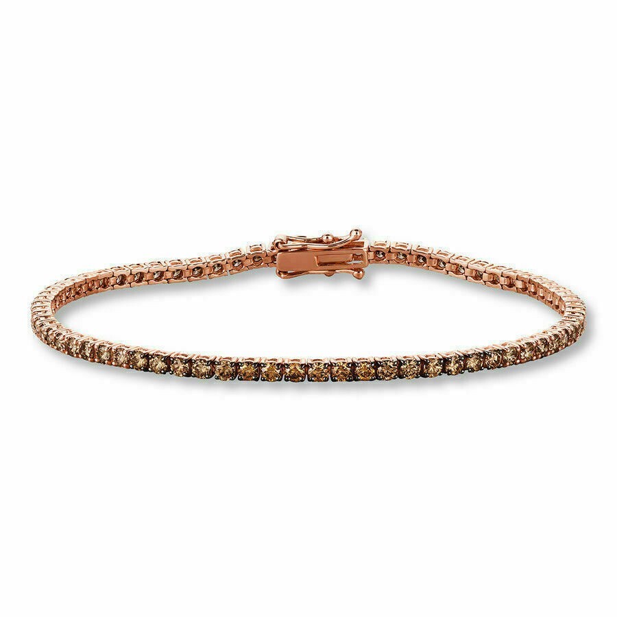 4Ct Round Cut Chocolate Diamond Lab Created Tennis Bracelet 14K Rose Gold Finish