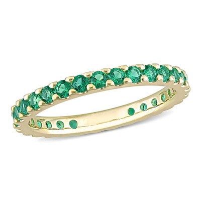 Pre-owned Amour 3/4 Ct Tgw Created Emerald Eternity Ring In 10k Yellow Gold
