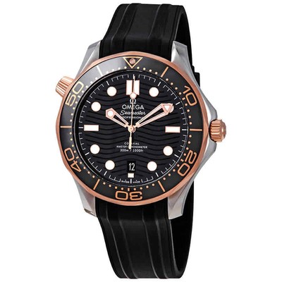 Мужские часы Omega Seamaster с автоматическим управлением из стали и 18-каратного золота Sedna с черным циферблатом
