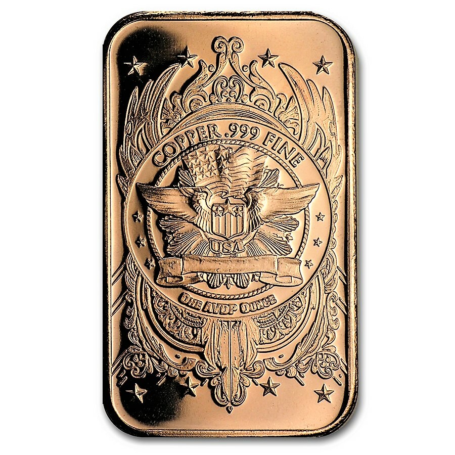1 Ounce .999 Fine Copper Bar - Indian Head