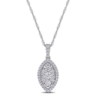 Pre-owned Amour 1/2 Ct Tw Diamond Composite Marquise Shape Halo Drop Pendant With Chain In In White