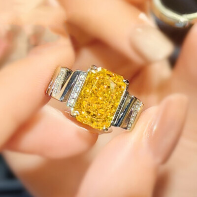 New Party Jewelry Ice Flower Cut Yellow Citrine Gems Fashion Women Silver Ring