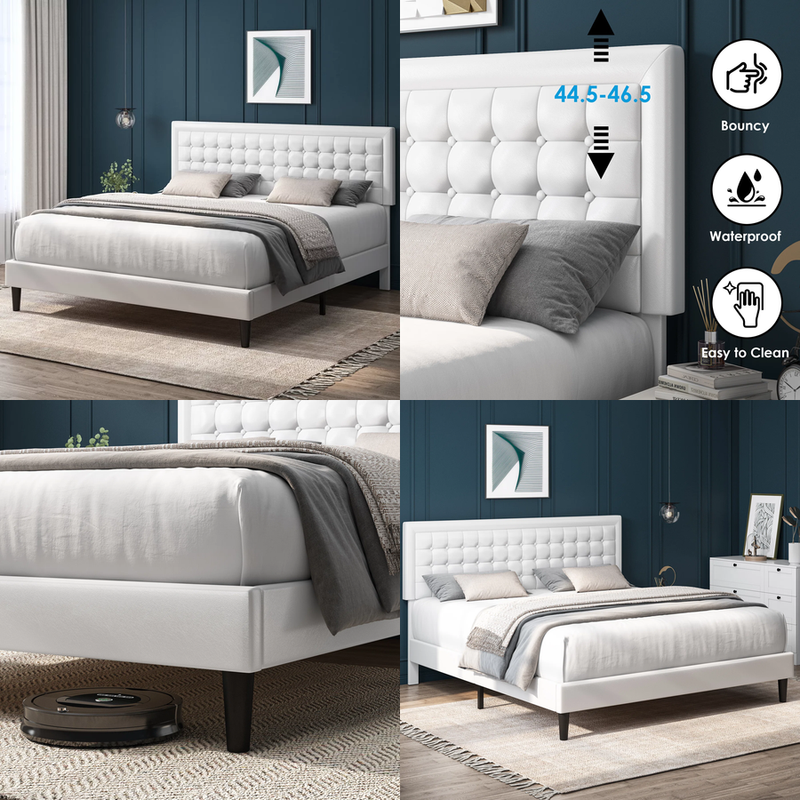 Button Headboard Queen Wood Slat