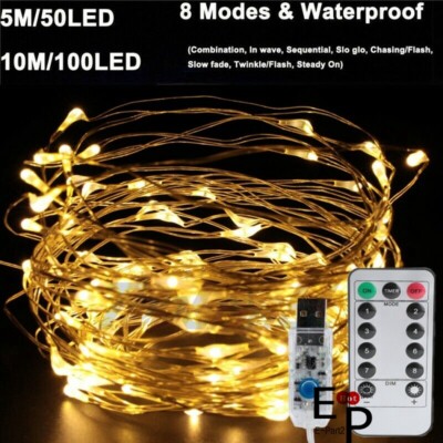 USB Plug Twinkle LED String Fairy Lights Copper Wire With Remote  50 100 200 LED
