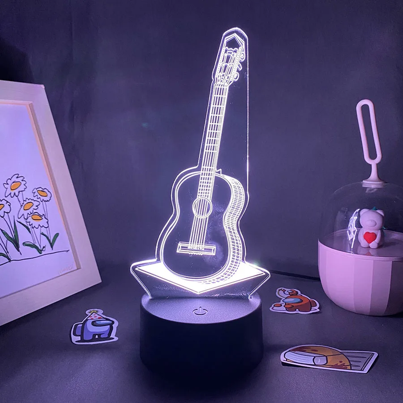 Guitar 3D Illusion LED Night Light Xmas Cool Gift for Friends Bedroom Table Deco