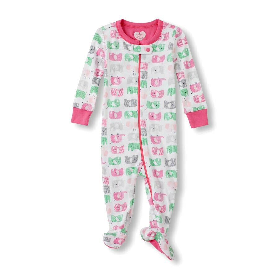 

THE CHILDRENS PLACE 1шт эластичная пижама со слонами для девочек 3т, White/pink multi-color