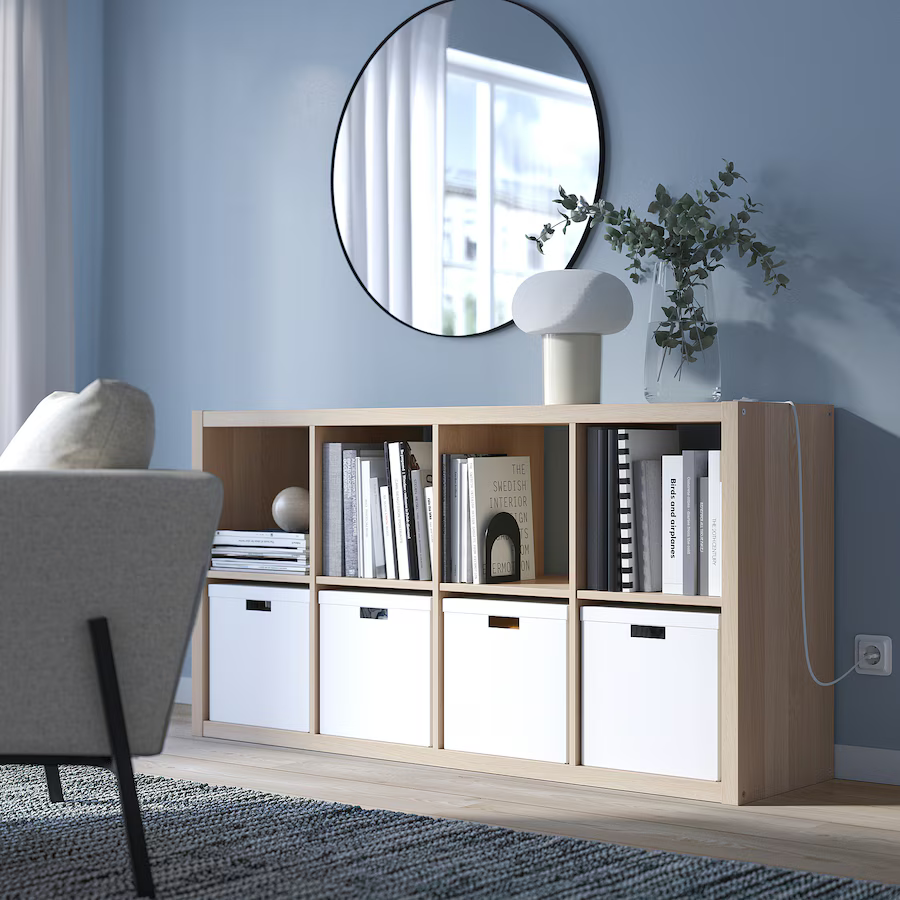 KALLAX Shelf Unit, white stained oak effect 30⅜"x57⅞" BRAND NEW (8 shelfs)