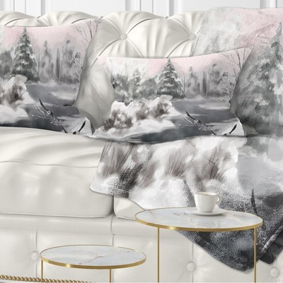 Designart 'Grey Winter Vector' Landscape Watercolor Throw