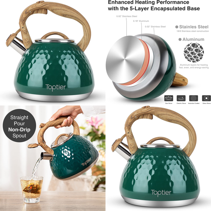 Tetera Silbante De Acero Inoxidable Con Mango Madera Grados 
