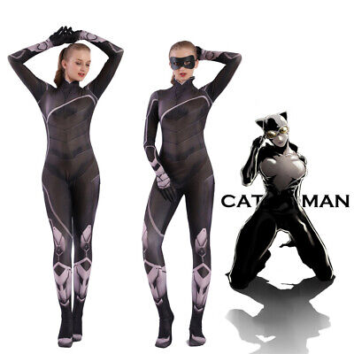 Catwoman Lycra Jumpsuit Halloween Costume Women Girl Cosplay Outfit