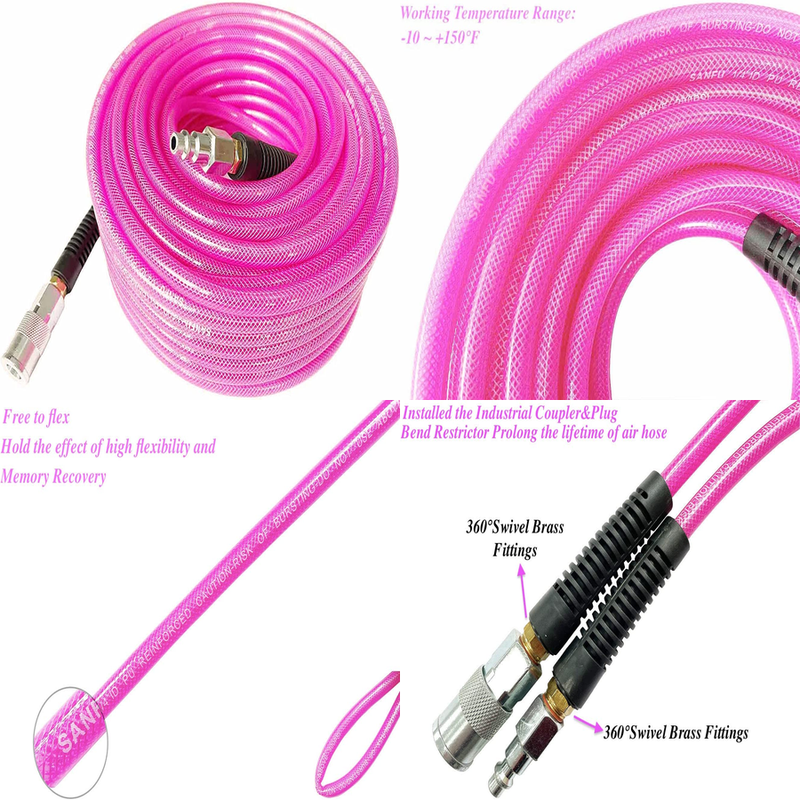 Polyurethane(Pu) 1/4-Inch X 100Ft Reinforced, Lightweight Air Hose With..