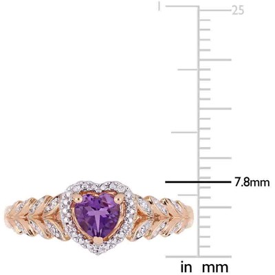 Pre-owned Amour 3/8 Ct Tgw Heart Shaped Amethyst And Diamond Halo Heart Shaped Ring In 10k In Check Description
