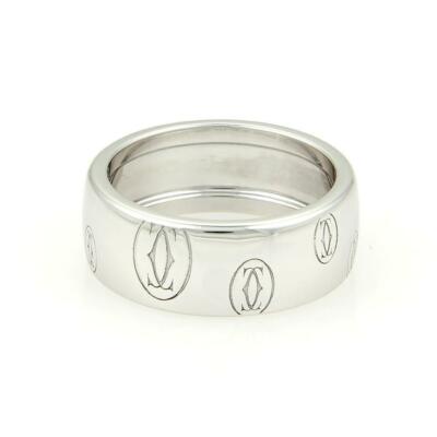 Cartier ホワイトゴールド リング サイズ50 Cartier 18K White Gold Happy Birthday Logo 8mm Band Ring