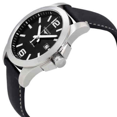 Pre-owned Longines Conquest Black Dial Black Leather Men's 43mm Watch L37604563