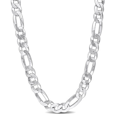 Pre-owned Amour 12.3mm Flat Figaro Chain Necklace In Sterling Silver, 24 In In Yellow