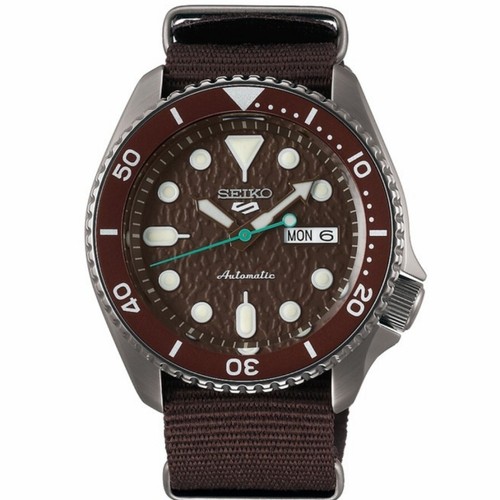 Pre-owned Seiko 5 Srpd85k1 Diver Automatic Watch Brown Dial 100m Nylon Strap Srpd85