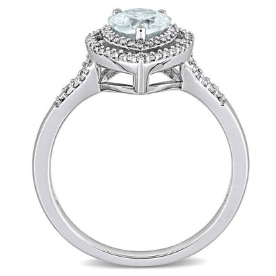 Pre-owned Amour 1 1/5 Ct Tgw Pear Shape Aquamarine And 1/4 Ct Tgw Diamond Ring In 14k In White