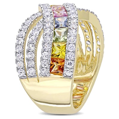 Pre-owned Amour 3 3/4 Ct Tgw Multi-color Sapphire Crisscross Ring In 14k Yellow Gold