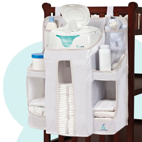Nursery Organizer And Baby Diaper White Caddy Hang On Crib Changing Table / Wall