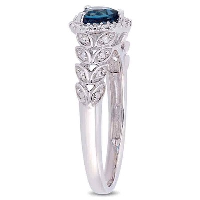 Pre-owned Amour 1/2 Ct Tgw London-blue Topaz And Diamond Halo Heart Ring In 10k White Gold In Check Description