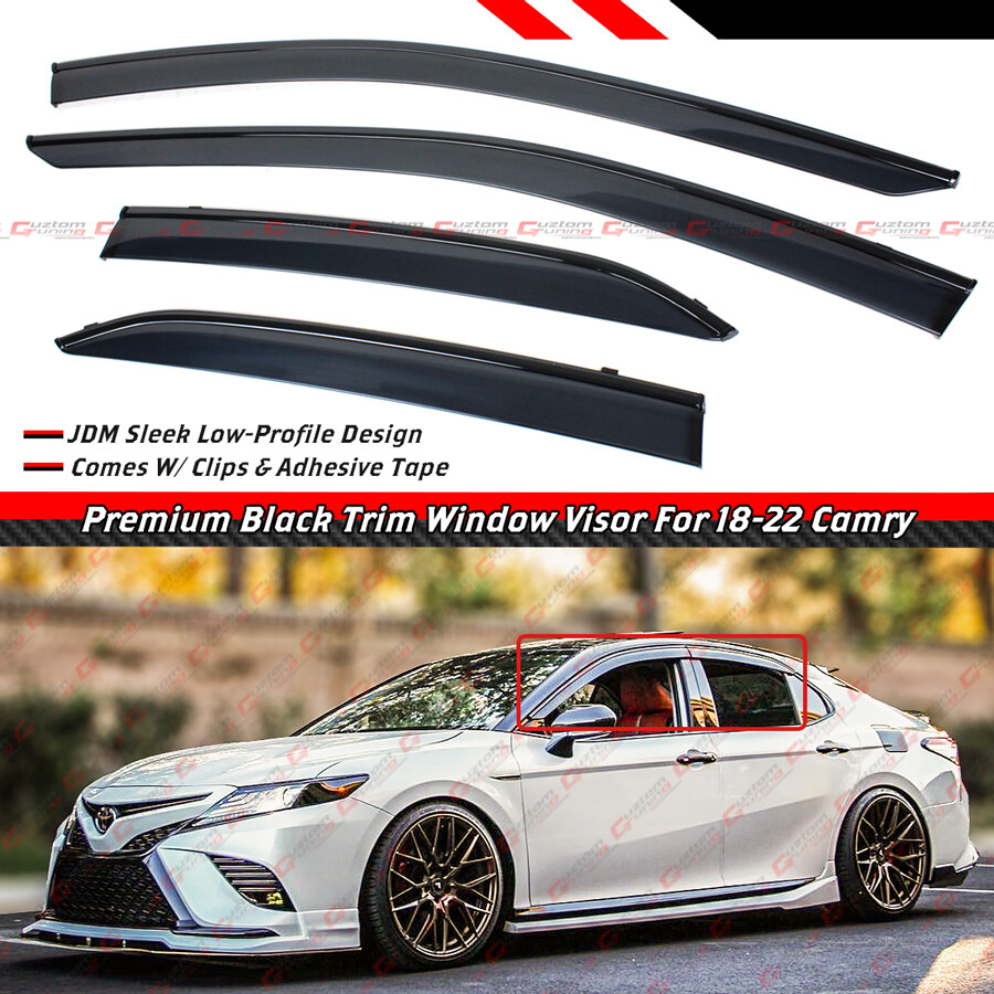 FOR 2018-2023 TOYOTA CAMRY CLIP-ON BLACK TRIM WINDOW VISOR RAIN GUARD DEFLECTOR