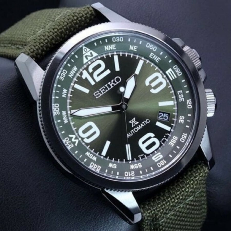 Pre-owned Seiko Land Prospex Srpc33k1 Automatic Watch Nylon Strap Green Dial 4r35 Compass