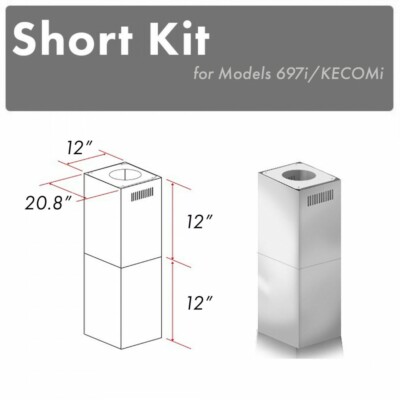 ZLINE SHORT CHIMNEY KIT ISLAND RANGE HOOD under 8 FT ceiling 697i/KECOMi