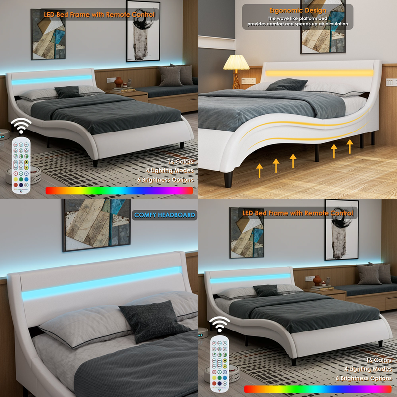 Wooden Slats Support Low Profile Led Upholstered Headboard