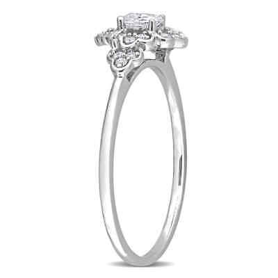 Pre-owned Amour 1/4 Ct Tdw Oval And Round Diamond Vintage Engagement Ring In 14k White