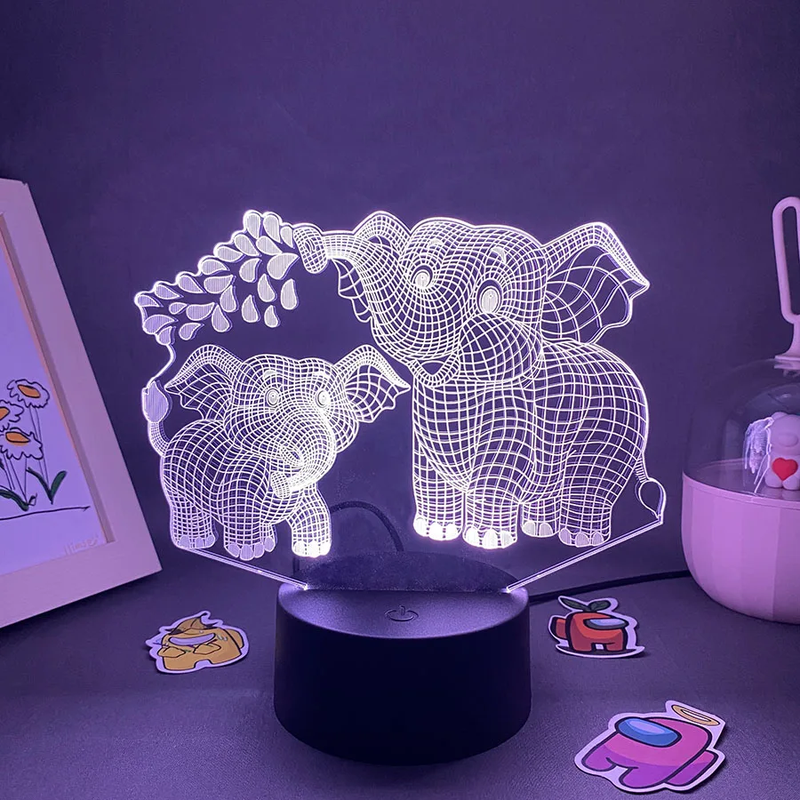 Cute Elephant Animal 3D LED Neon Lava Lamps RGB Battery Night Light Colorful Gif