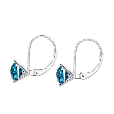 Pre-owned Maulijewels 1.00 Carat Natural Blue Diamond Three Prong Set Martini Leverback In White
