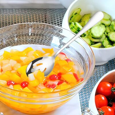 Stainless Steel Salad Servers Serving Spoon and Fork Set Silver 6 Pcs