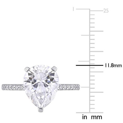 Pre-owned Amour 3 1/2 Ct Dew Pear Shape Created Moissanite Engagement Ring In 10k White