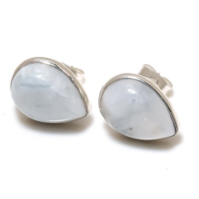 Moonstone Gemstone Handmade 925 Sterling Silver Stud Earring Size 0.99''