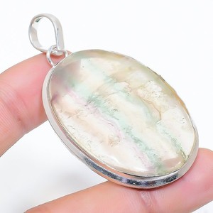 Fluorite Gemstone Handmade 925 Sterling Silver Jewelry Pendant 2.36" U868