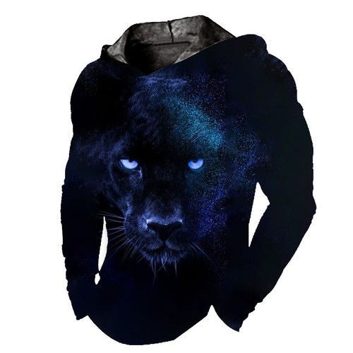 Men Hoodie Dark Blue Panther Graphic Hooded T Shirts LightWeight Soft Camisa Tee