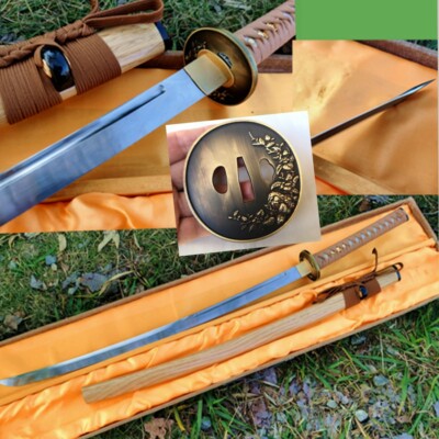 1095 carbon steel UNOKUBI-ZUKURI Blade Japanese samurai sword flower tsuba