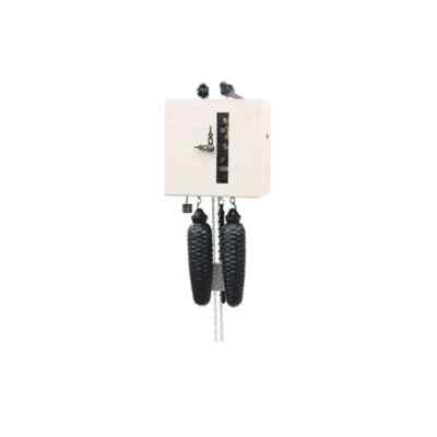 Modern White Natural Wood Black German Forest Cube Cuckoo Clock w/ Moving Birds