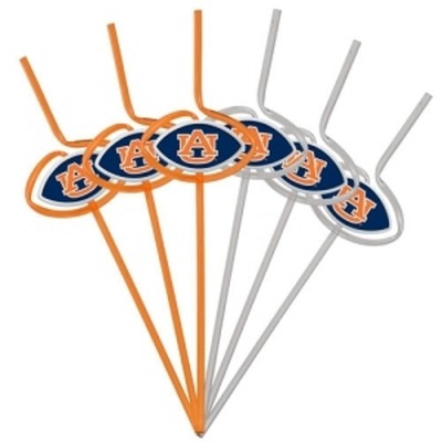 Auburn Tigers Team Sipper Straw - 6 Pack [NEW] NCAA Party Tailgate Drink