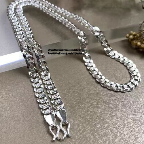 Solid S999 Fine Silver Chain Men Women 4-8mm Shiny Curb Link
