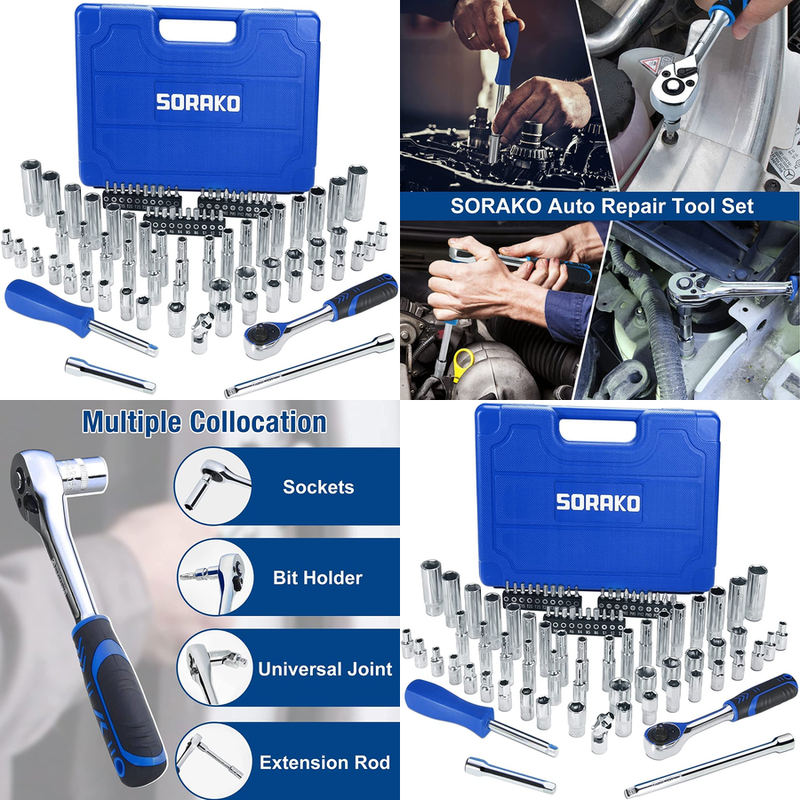 87 PC Ratchet Wrench Set Universal Combination Socket Adapter Repair Tool Case