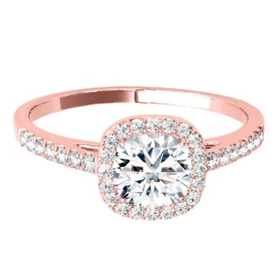 Pre-owned Maulijewels 1.25 Carat Cushion Cut Halo Diamond Moissanite Engagement Ring In In Pink