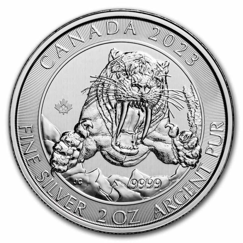 2023 Canada Ice Age Smilodon Sabre-Tooth Cat 2 Oz .9999 Silver Coin In Flip Rcm