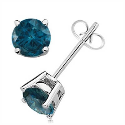 Pre-owned Maulijewels Blue Diamond/ Round/ Natural/ 1/2 Carat  Stud Earrings In 14k Solid