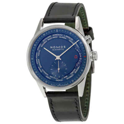 Pre-owned Nomos Zurich Weltzeit Nachtblau Blue Dial Black Leather Men's Watch 807