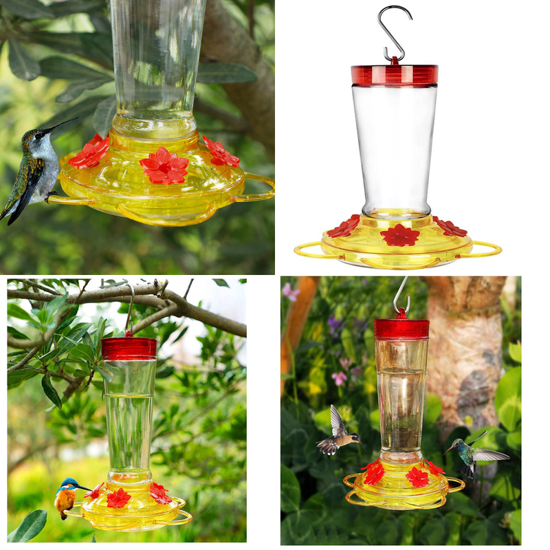 Glass Bottle Bird Feeders  5 Feeding Ports (red & Yellow)