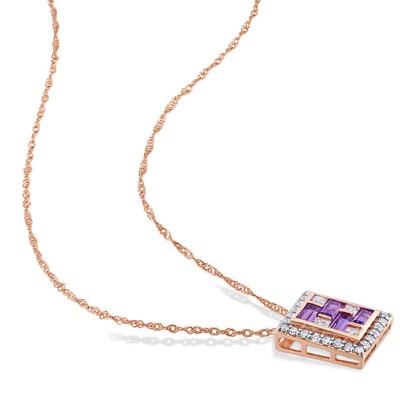 Pre-owned Amour 1 Ct Tgw Baguette African-amethyst And White Topaz Geometric Pendant With